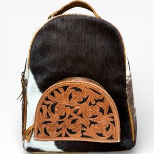 American Darling Hand Tooled Genuine Leather and Calf Hair Mini Backpack